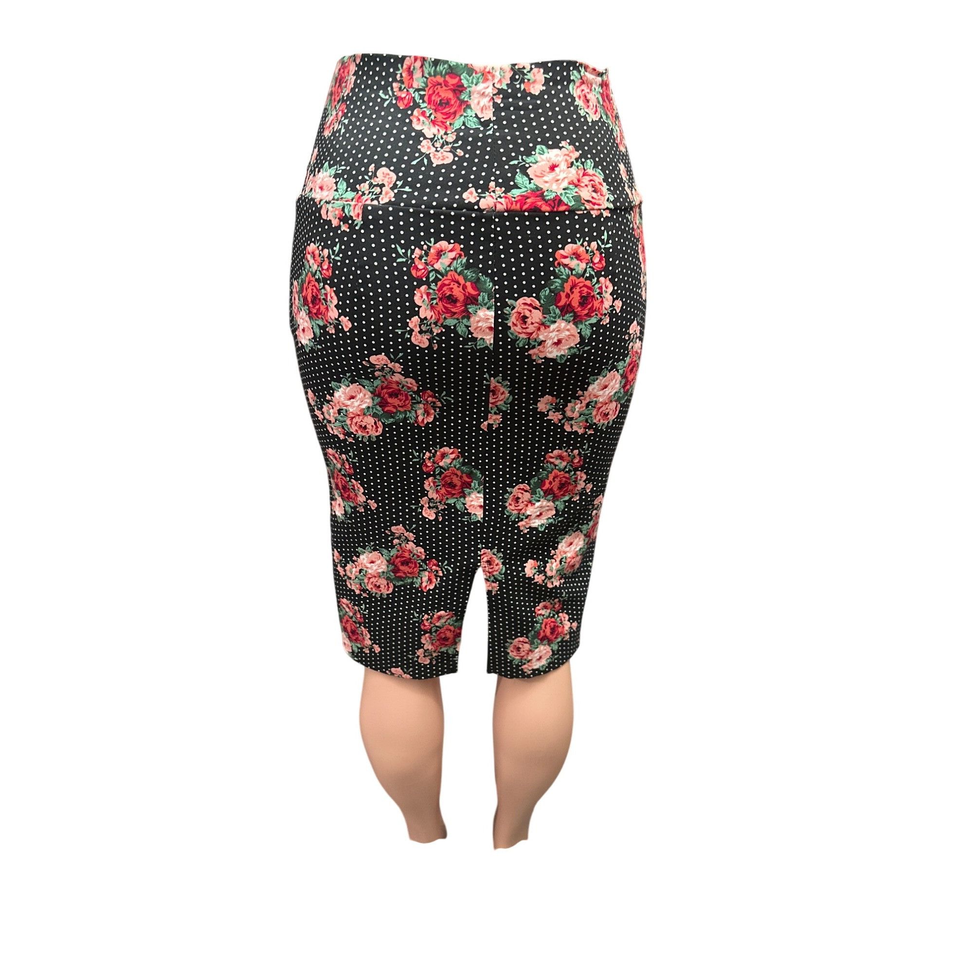 Other ABN Floral Pencil Skirt M Black White Dot High Waist Stretch Size 27" / US 4 / IT 40 - 5 Thumbnail