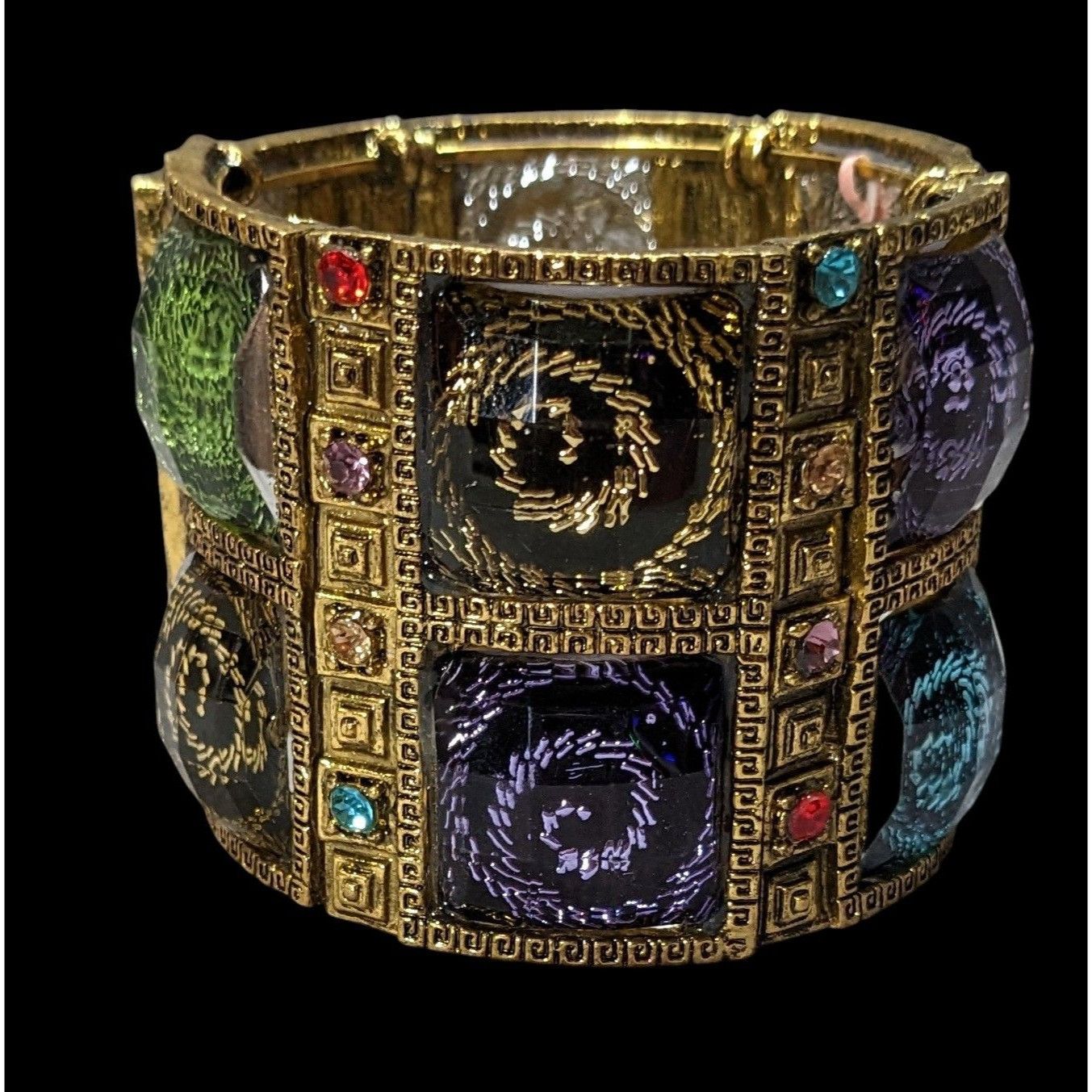 Other Fantasy Glam Rainbow Swirl Gemmed Gold Tone Cuff Bracelet Size ONE SIZE - 2 Thumbnail