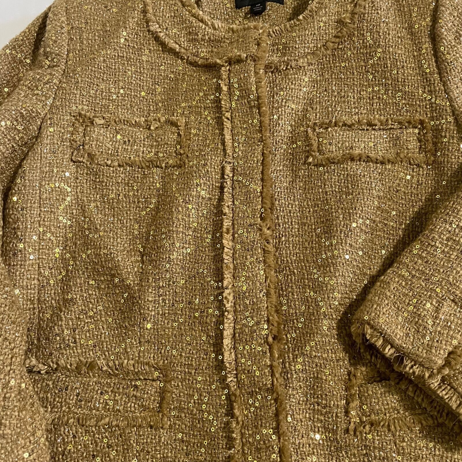 Other Investments Gold Sequin Blazer Jacket Fringe Trim New 10 Size L / US 10 / IT 46 - 7 Thumbnail