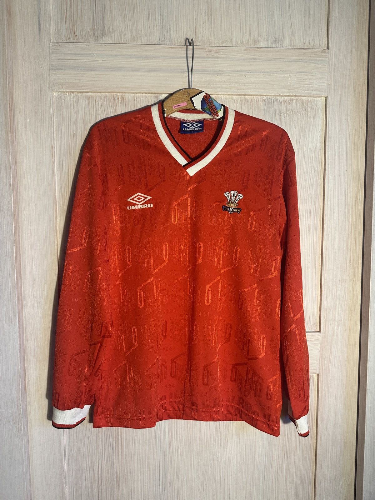 image of 80's 90's Vintage Umbro Monogram Z Wales Rugby Jersey S in Red, Men's (Size Small)