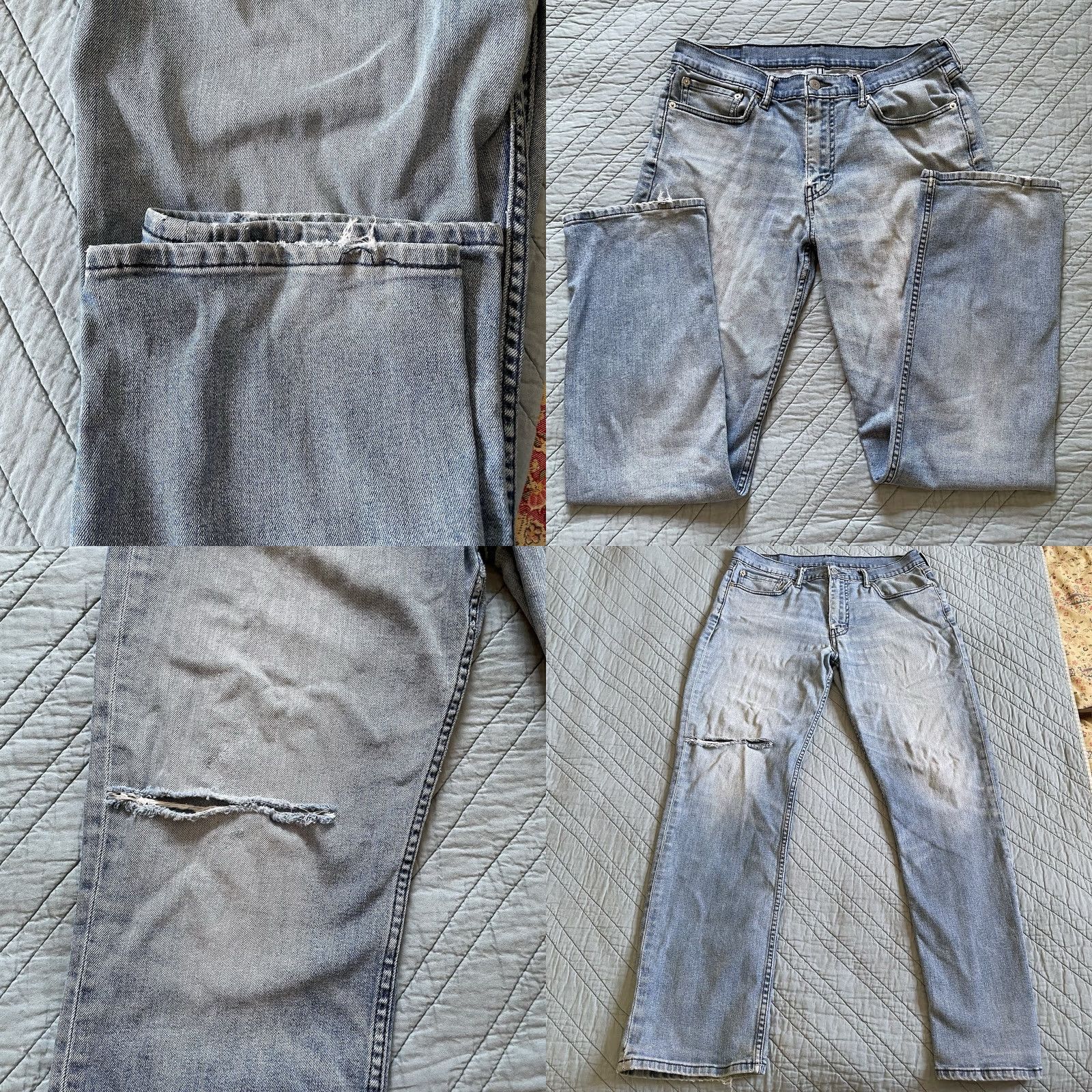Levi's Levi's 514 Jeans Mens 33x32 Blue Regular Straight Light Wash Ripped Denim Mid Rise Jeans Size US 33 - 8 Thumbnail