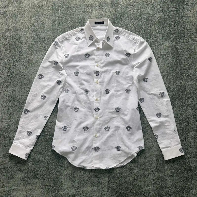 Versace Versace White Long Sleeve Embroidered Shirt 0089 Size US S / EU 44-46 / 1 - 1 Thumbnail