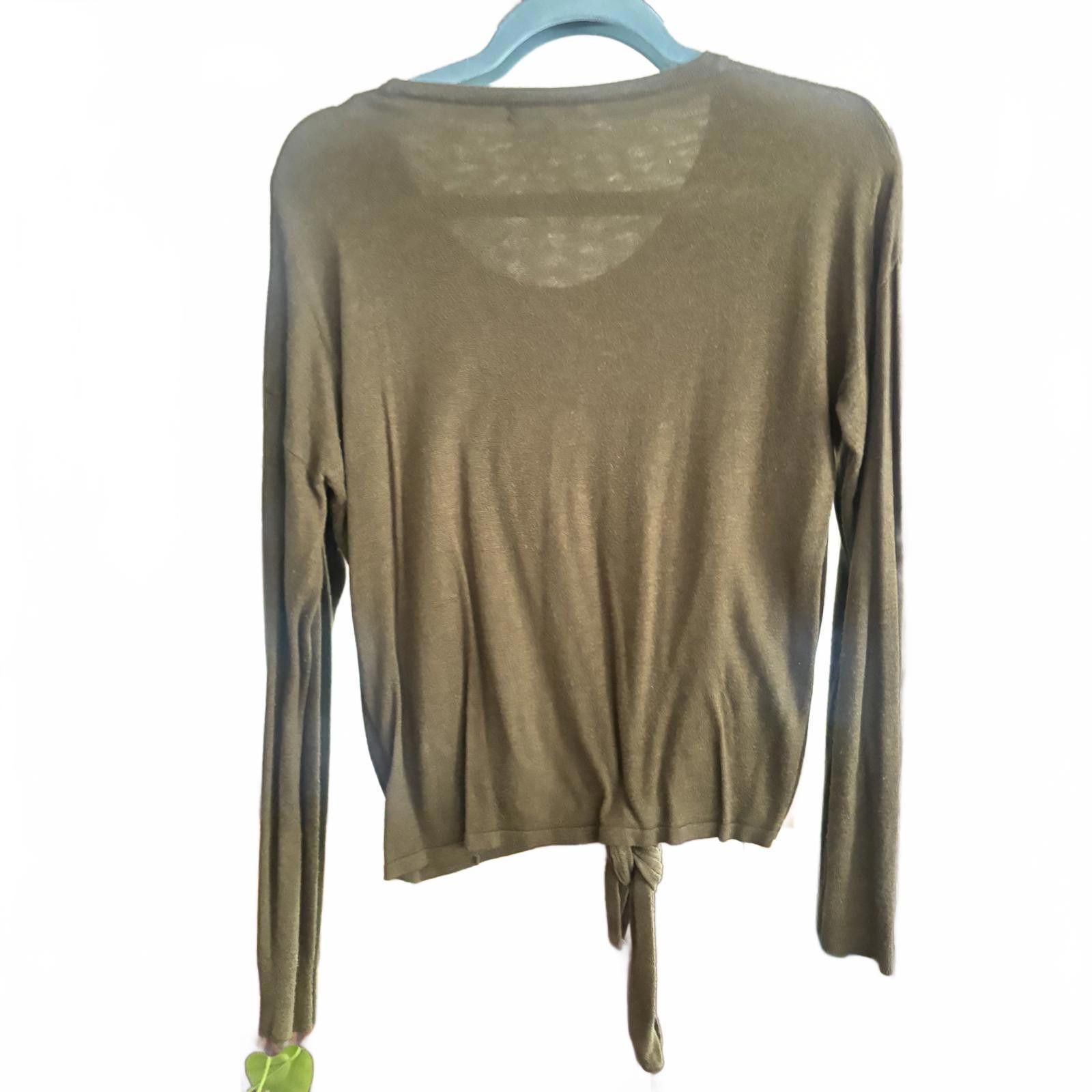 Madewell Madewell Olive Green Long Sleeve Tie-Front Top Size M / US 6-8 / IT 42-44 - 2 Thumbnail