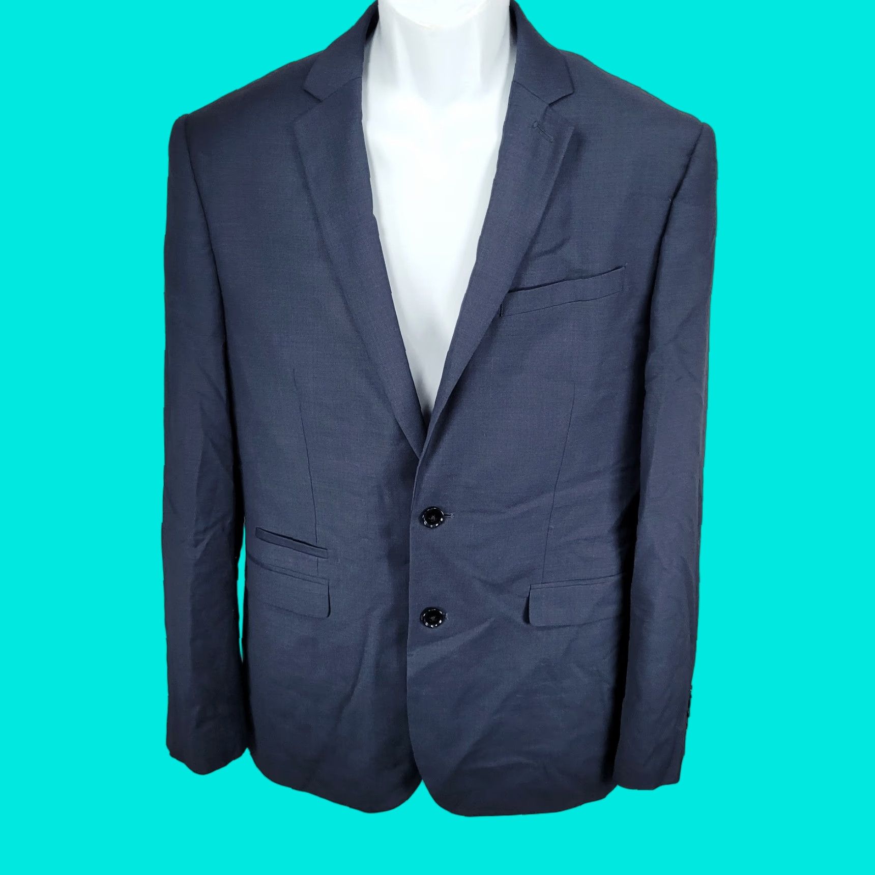 Express Express Photographer Navy Wool Blend Fitted 2 Button Notch Blazer Sport Coat 40R Men Regular Chest 42 in Blue Wool Polyester Nylon Dry Clean Only” Size 40R - 1 Thumbnail