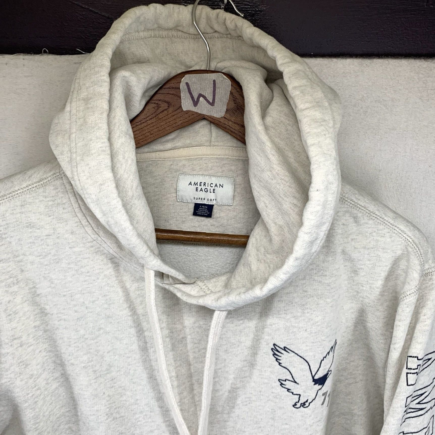 American Eagle Outfitters American Eagle Hoodie Men L Heather Gray Logo Sleeve Pullover Hooded All Seasons Graphic Print Size US L / EU 52-54 / 3 - 6 Thumbnail