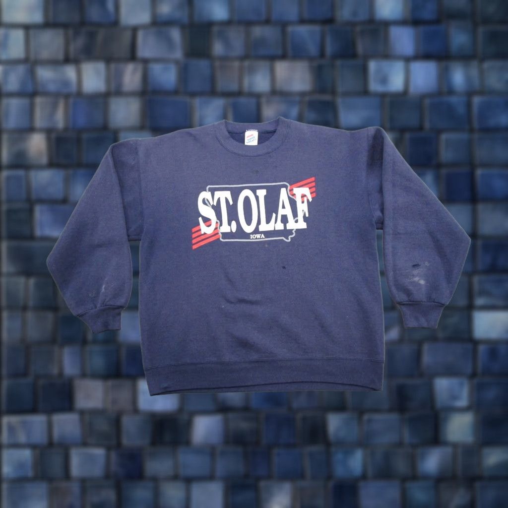 Jerzees Vintage St Olaf College Iowa Pullover Sweatshirt Blue L Men 90s Hoodie Shirt Warmth Read Size US L / EU 52-54 / 3 - 1 Thumbnail