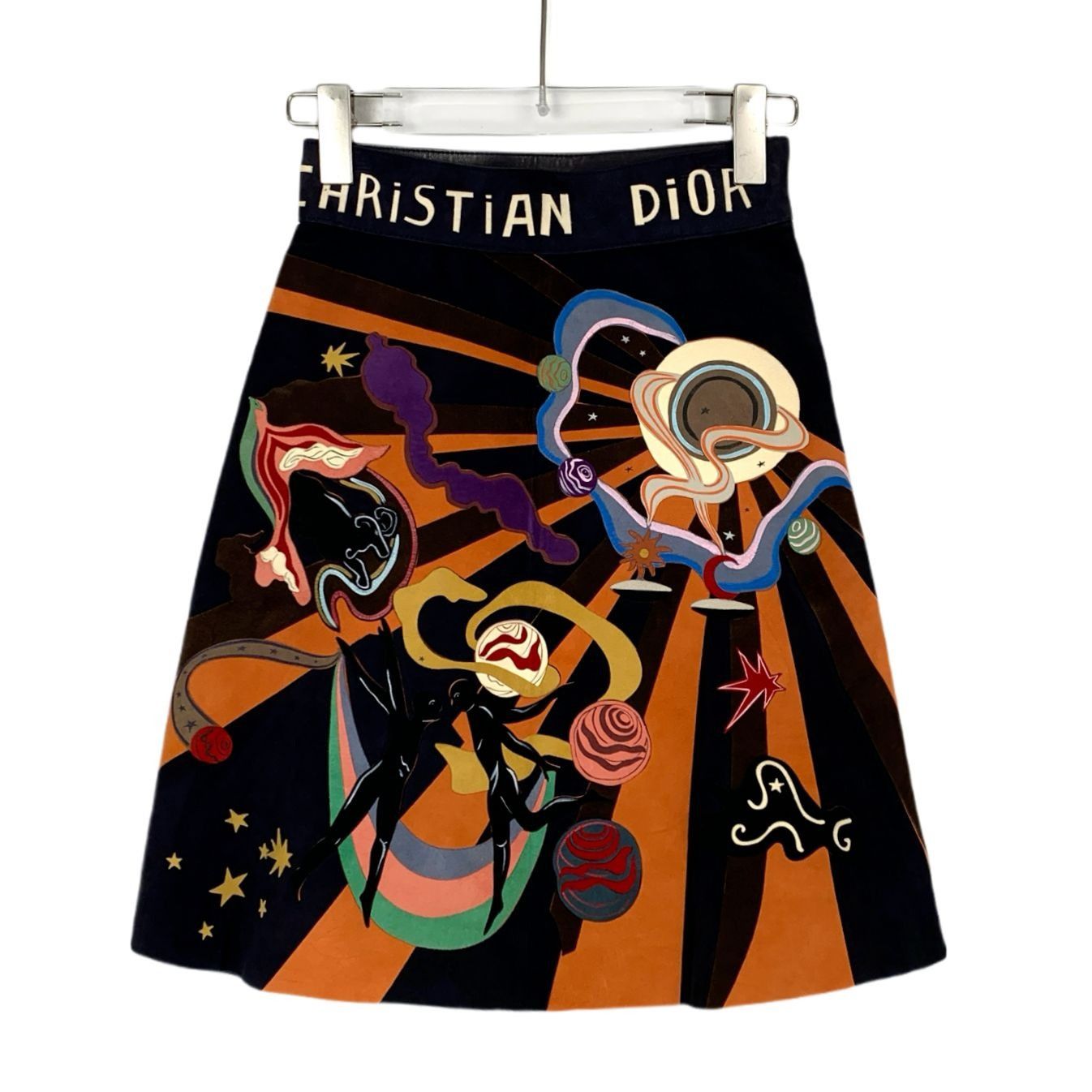 Christian Dior Black Logo Painted Lambskin & Silk Skirt (Siz