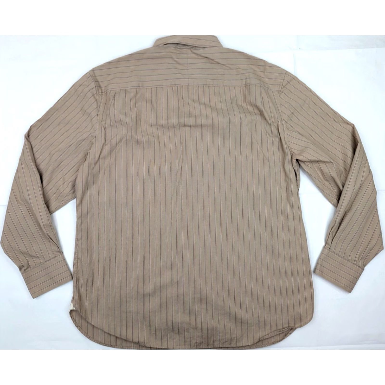 John Varvatos John Varvatos Superfine Cotton Button-Up Shirt Men L Beige Plaid Striped 17.5 46 in Vintage No Size US L / EU 52-54 / 3 - 7 Thumbnail