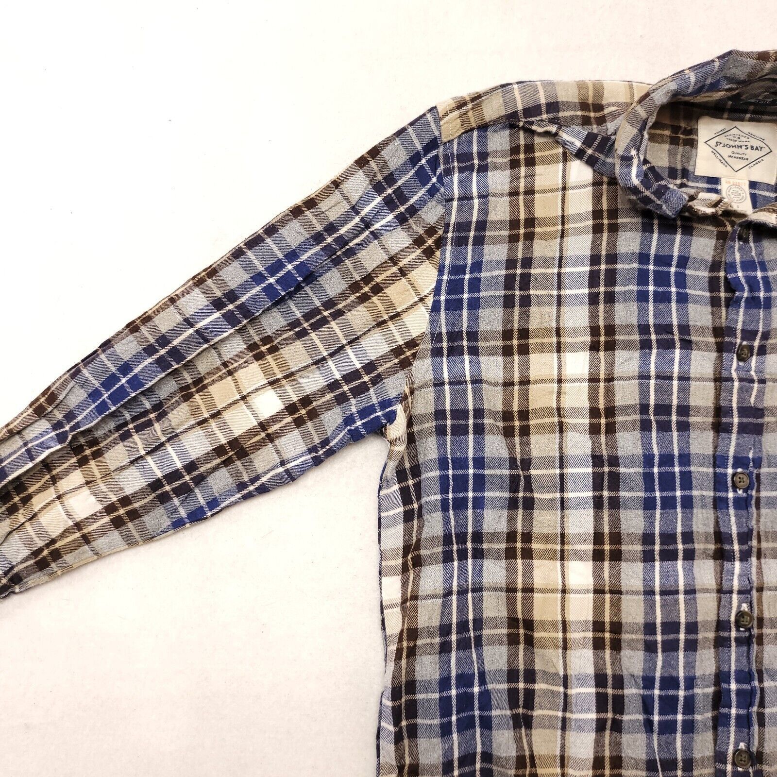 St. Johns Bay St Johns Bay Madras Flannel Shirt Mens Size S White Blue Size US S / EU 44-46 / 1 - 4 Thumbnail