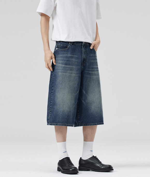 Jean Men's high street wide-leg whisker loose denim shorts Size US 32 / EU 48 - 3 Thumbnail