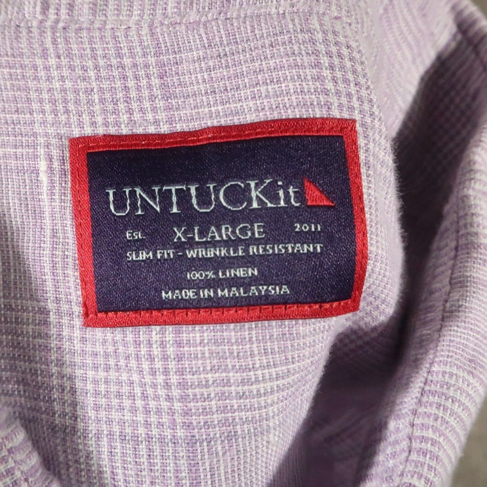UNTUCKit UNTUCKit Shirt Mens XL Slim Wrinkle Resistant Purple Long Sleeve Linen Button-Up Geometric Preppy Size US XL / EU 56 / 4 - 3 Thumbnail