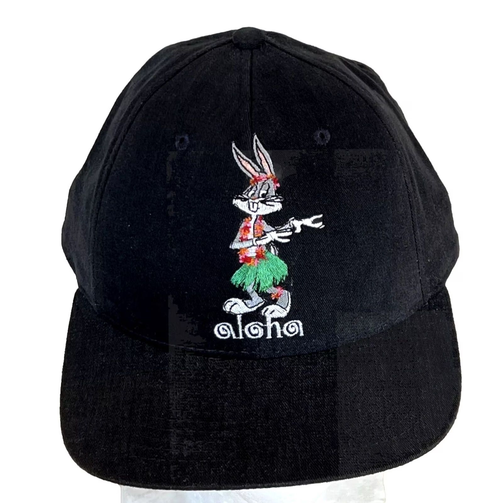 Vintage VINTAGE Warner Bros Hat Bug Bunny Aloha Honolulu Black Snapback Made USA Size ONE SIZE - 2 Thumbnail