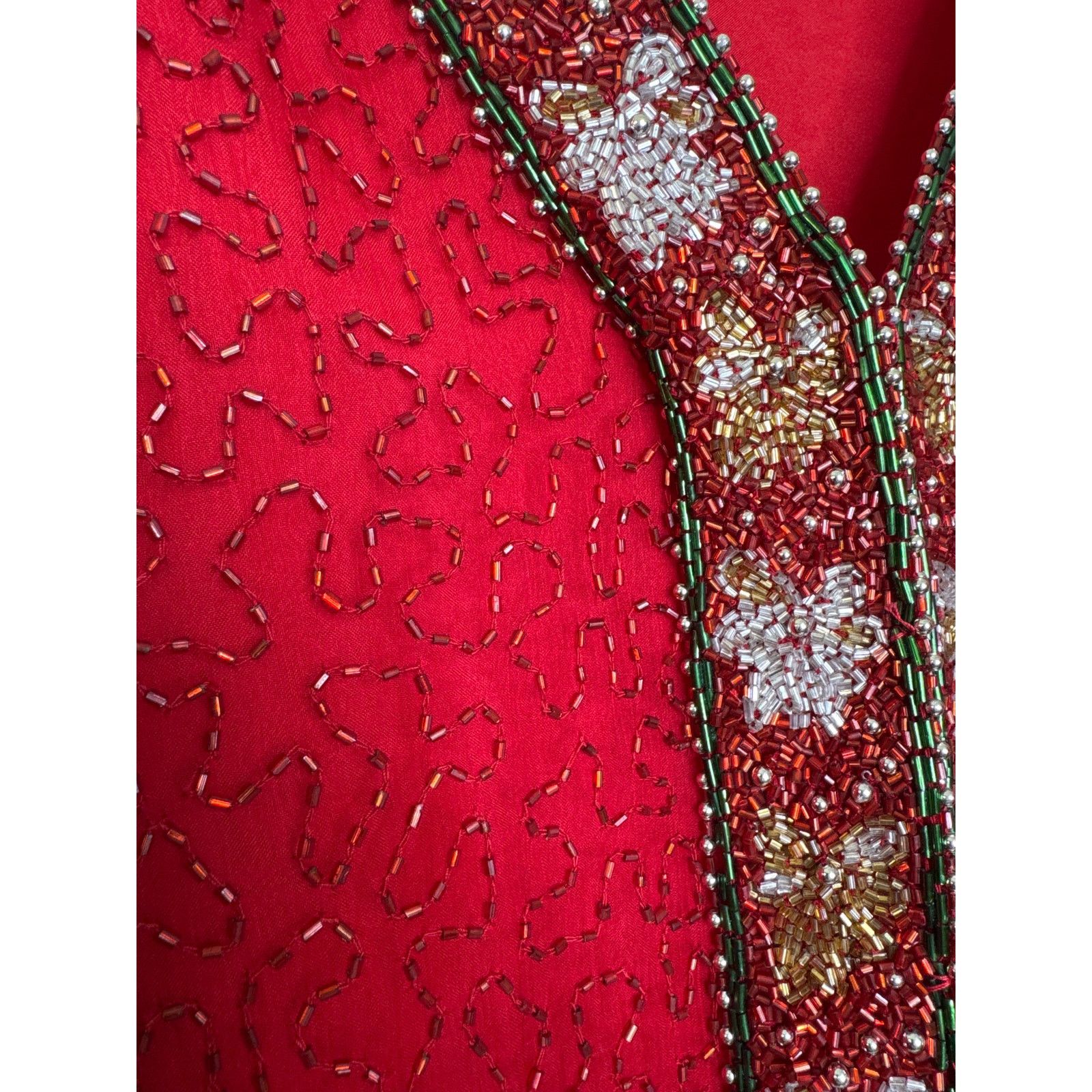 Vintage Vtg Laurence Kazer Silk beaded red formal cardigan Jacket L Size L / US 10 / IT 46 - 10 Thumbnail