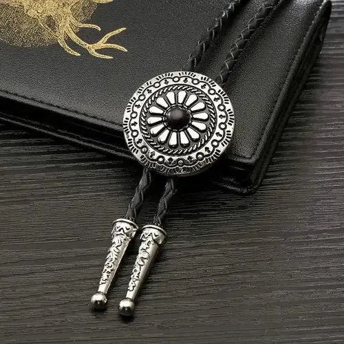 Cowboy Equipment × Vintage Vintage Metal Flower Leather Rope Bolo Tie Size ONE SIZE - 2 Thumbnail