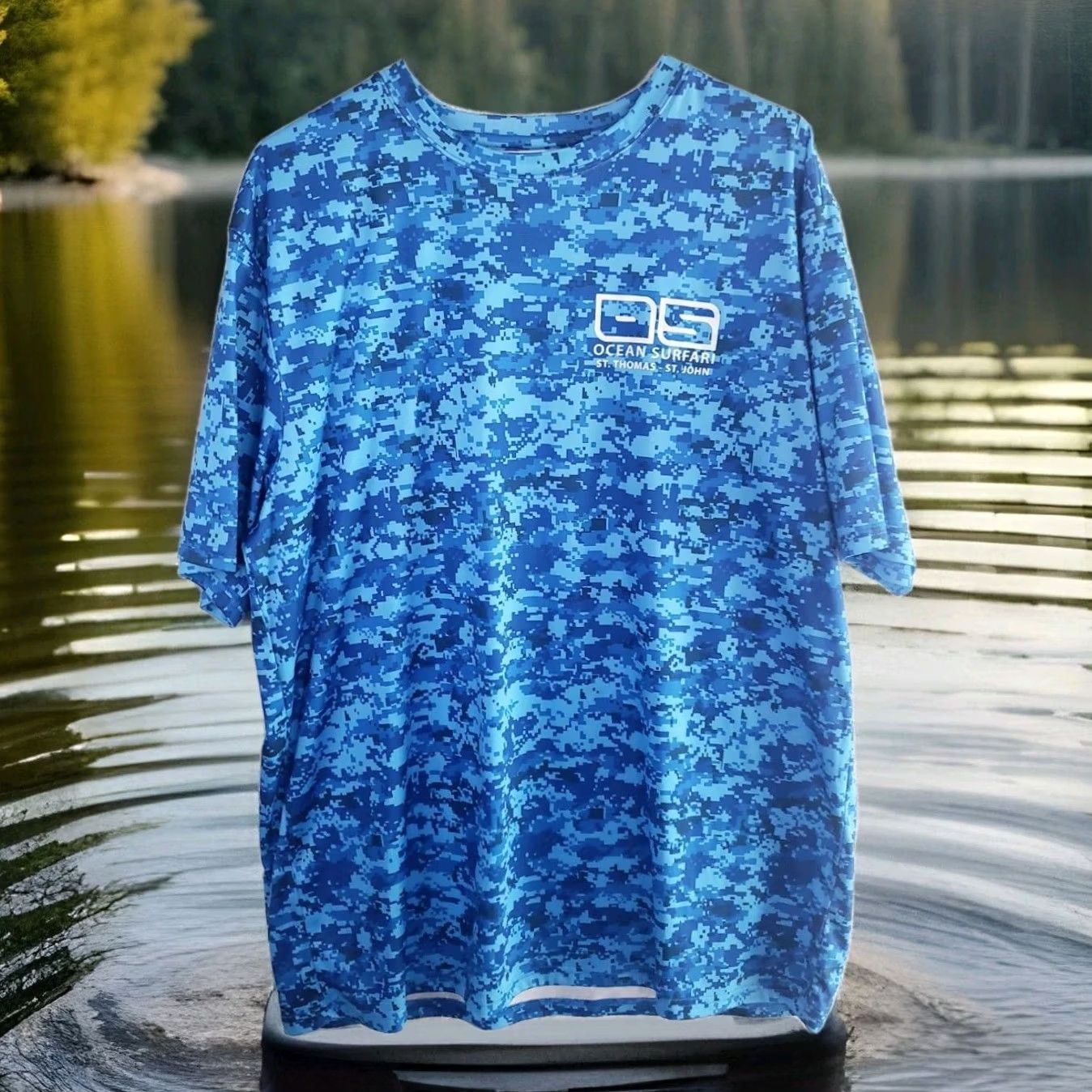 Vintage VINTAGE Ocean Safari Mens XL Blue Digital Camo Short Sleeve Stretch T-Shirt Size US XL / EU 56 / 4 - 2 Thumbnail