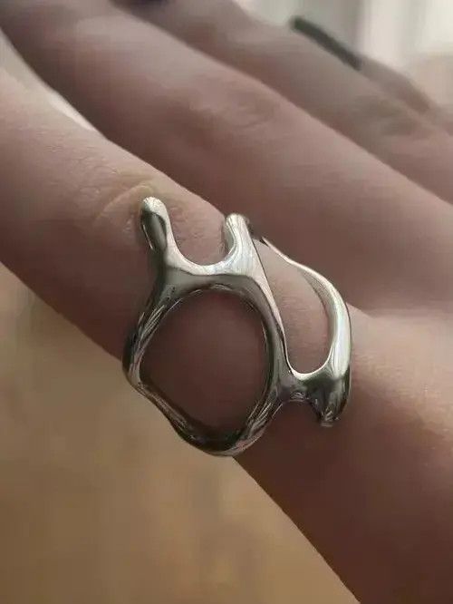 Handmade Abstract Ring Slime Silver Modern Punk Art Psychedelic Size ONE SIZE - 5 Thumbnail