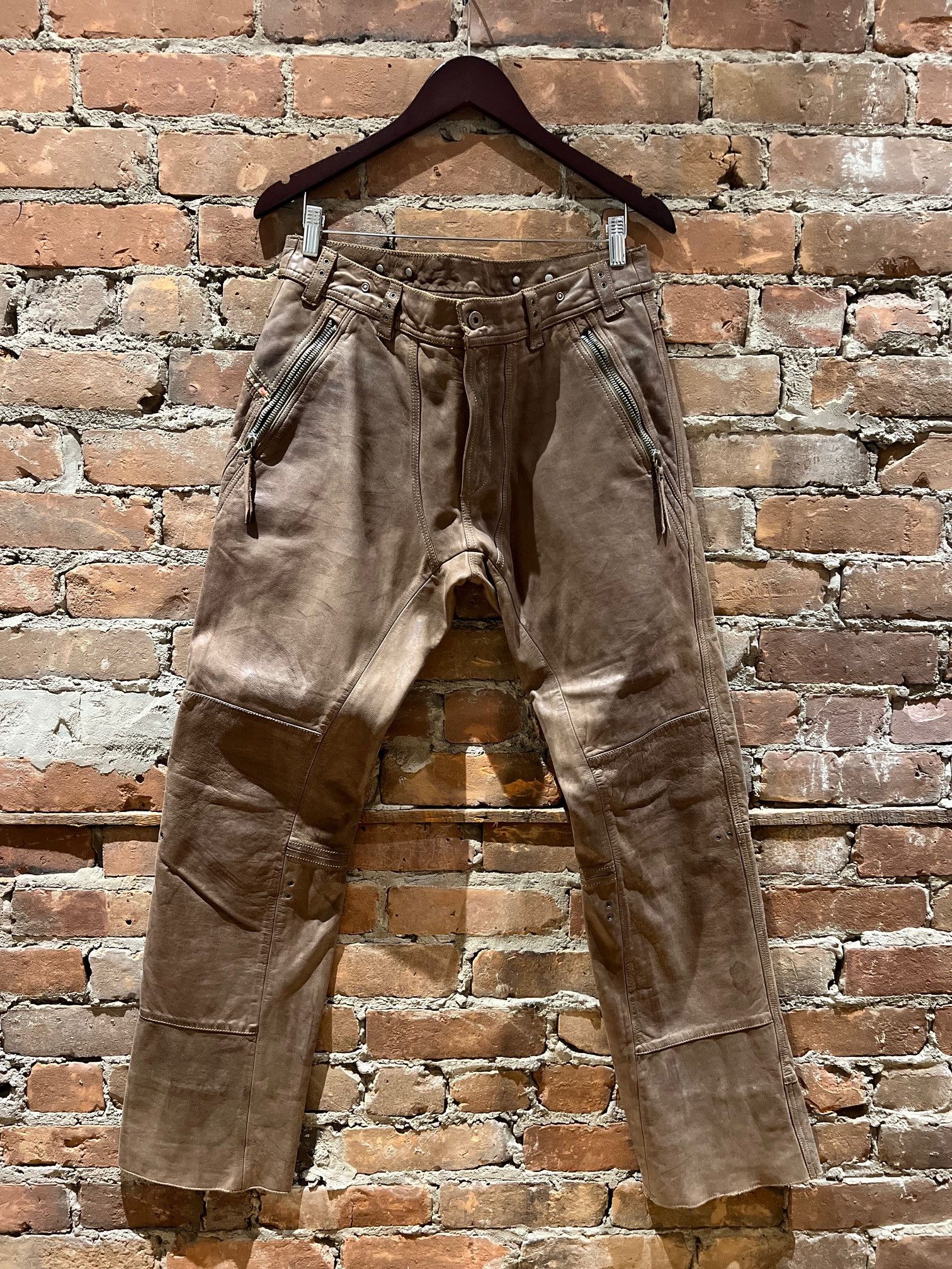 Diesel Diesel “Industry Division” Distressed Brown Leather Pants Size US 32 / EU 48 - 1 Thumbnail