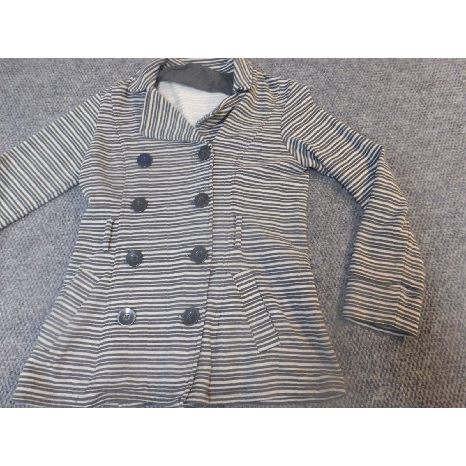 Merona Merona Womens Pea Coat Small Gray Striped Jacket Coat Knit Cotton Blend Button Zip Collared Winter Casual Petite Womens Mens? Wait. Size S / US 4 / IT 40 - 2 Thumbnail