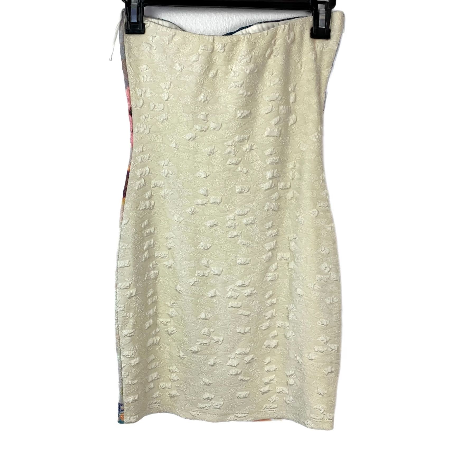 Vintage VINTAGE Carolina Flower Strapless Bodycon Mini Dress Textured Brocade Floral M Blue Pink Purple Green White Sleeveless Women Mens Girls Size M / US 6-8 / IT 42-44 - 3 Thumbnail