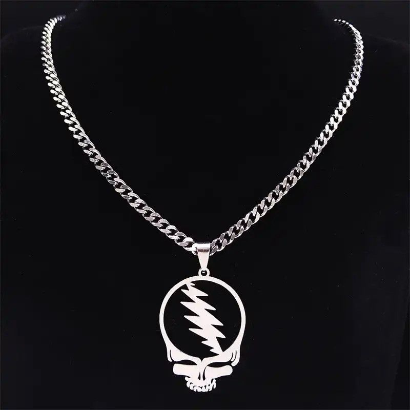 Jewelry Grateful Dead Skull Stainless Steel Chain Necklaces Size ONE SIZE - 5 Thumbnail