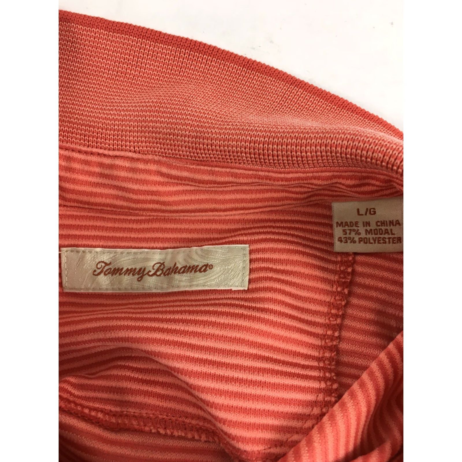 Tommy Bahama Tommy Bahama Shirt Men's Large Salmon Striped Short Sleeve Polo Casual Polo Shirt Size US L / EU 52-54 / 3 - 6 Thumbnail