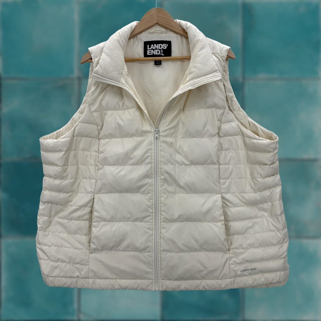 Lands' End Lands' End Vest Womens Plus 2X White Down Puffer Quilted Full Zip Lightweight Vest Womens Plus 2X White Down Puffer Quilted Full Zip Lightweight Size XXL / US 16-18 / IT 52-54 - 1 Thumbnail
