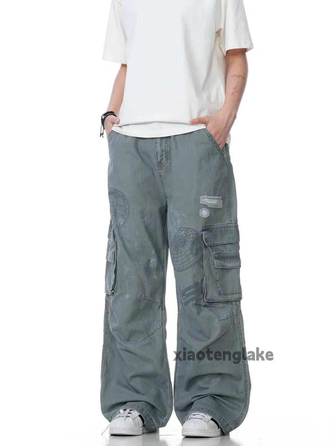 Designer × Japanese Brand × Vintage Washed faded loose baggy skate hiphop cargo pants Size US 32 / EU 48 - 1 Thumbnail