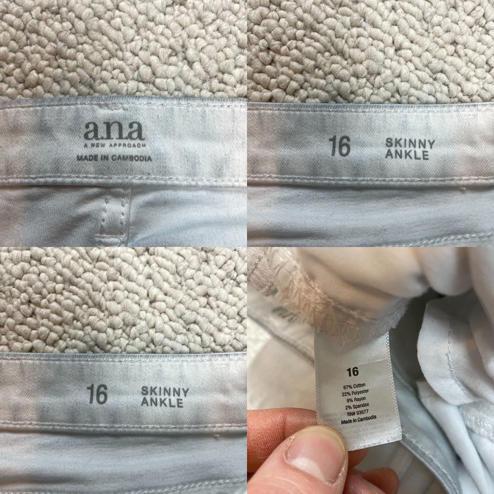 Denime ANA A New Approach Jeans Womens 16 Skinny Ankle White Denim Mid Rise 36x26 Pants Size 38" / US 16 / IT 52 - 8 Thumbnail
