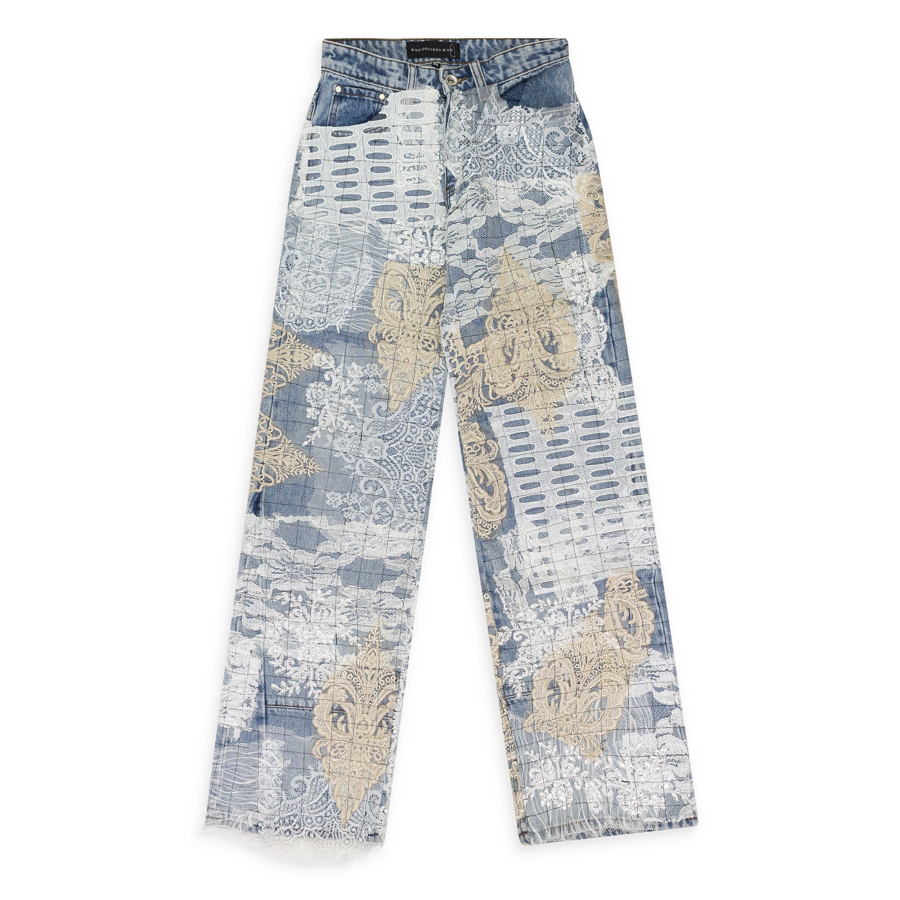 Who Decides War BLUE GRID LACE STRAIGHT-FIT JEANS SIZE 38