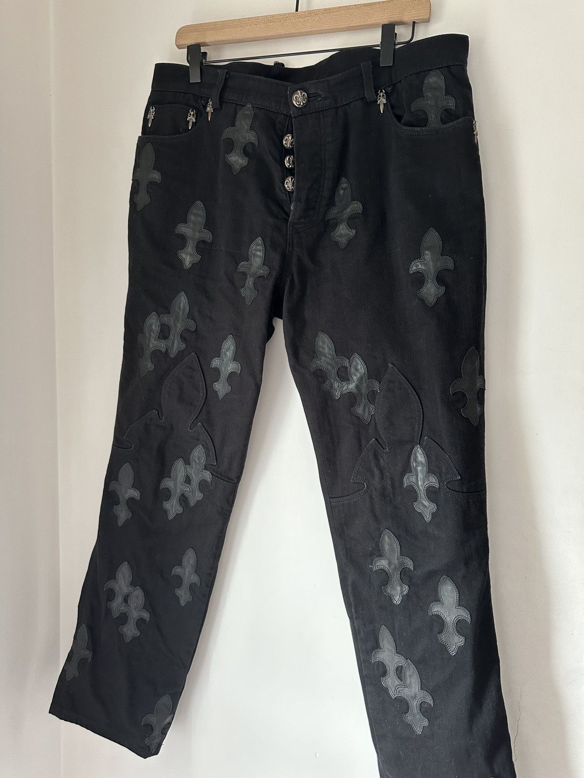 Chrome Hearts Chrome Hearts Le Fleur Leather Patch Double Knee Denim Jeans Size US 34 / EU 50 - 4 Thumbnail