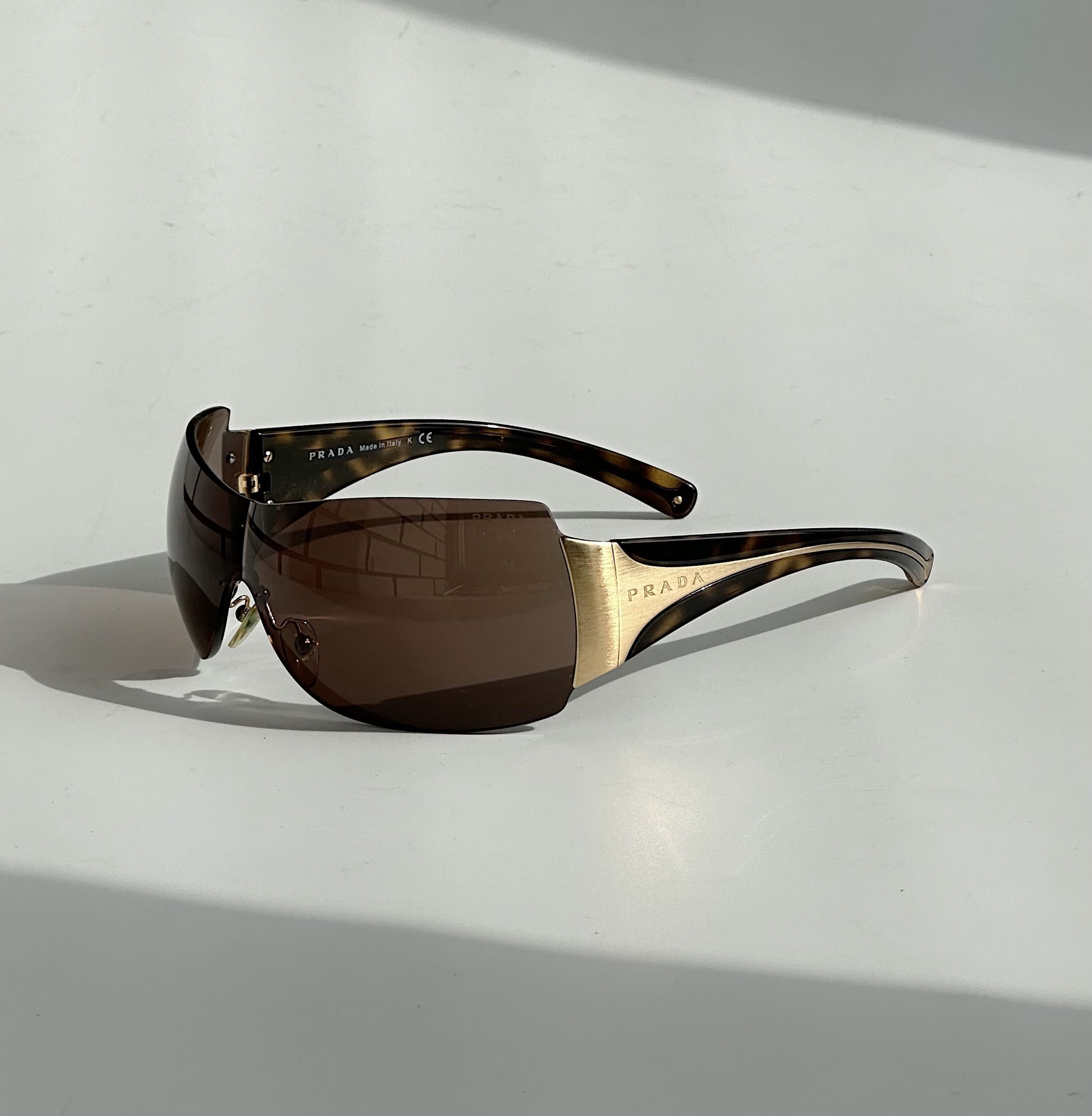 image of Prada Logo Mask Sunglasses Spr04I Y2K Coquette Archive in Brown, Men's