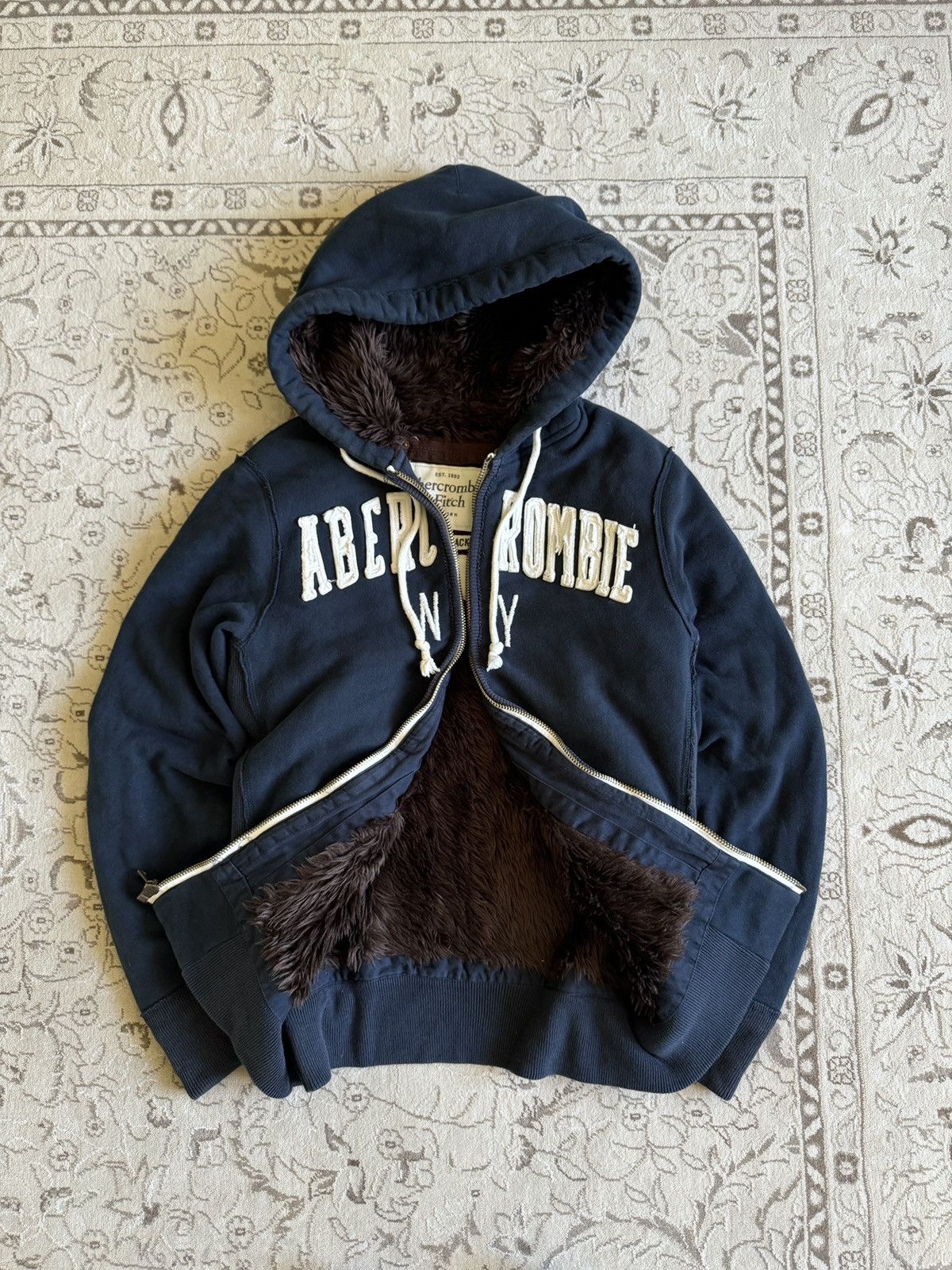 Y2k Abercrombie & Fitch Wolf Jaw Jacket Zip Fur Hoodie Heavy