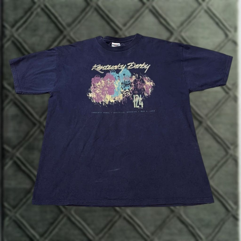 Jerzees VINTAGE Kentucky Derby Horse Racing T-Shirt XL Blue Jerzees Men Size US XL / EU 56 / 4 - 1 Thumbnail