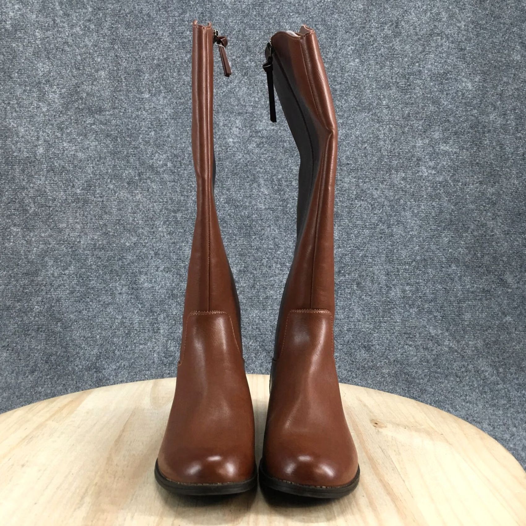 Vintage Universal Thread Boots Women 9 Brisa Tall Zip Riding Brown Faux Leather Boots Knee High Women’s Riding Boot Brown Zip Footwear Authentic Boots Size US 9 / IT 39 - 5 Thumbnail
