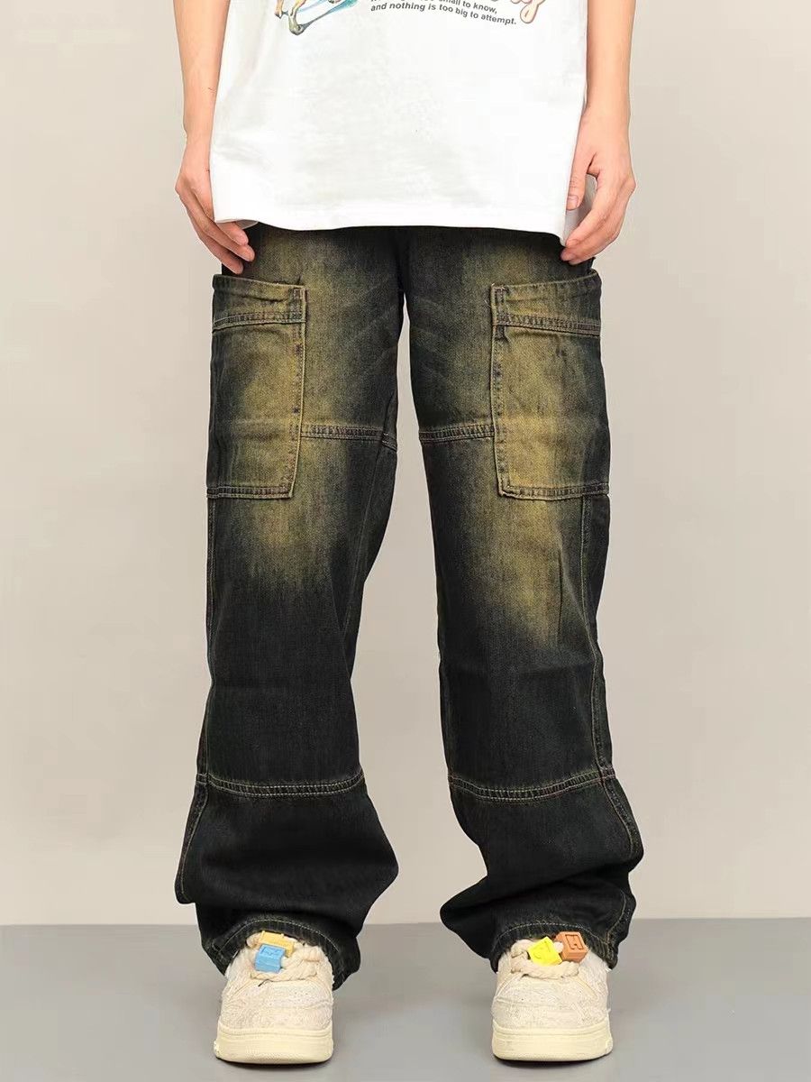 Retro personalized distressed workwear casual jeans
