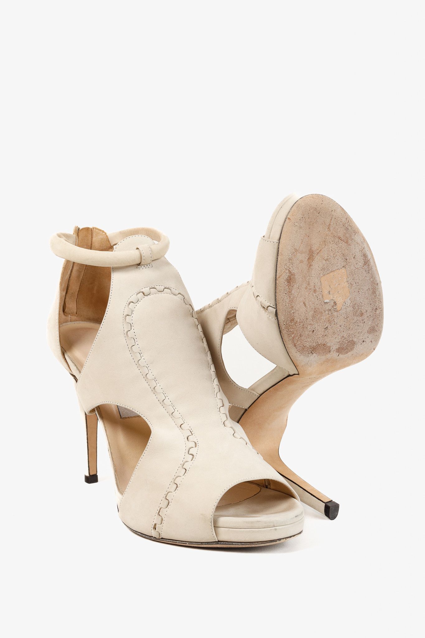 Jimmy Choo Jimmy Choo Tinsay Cream Nubuck-Leather Cutout Sandals Size US 9.5 / IT 39.5 - 5 Thumbnail