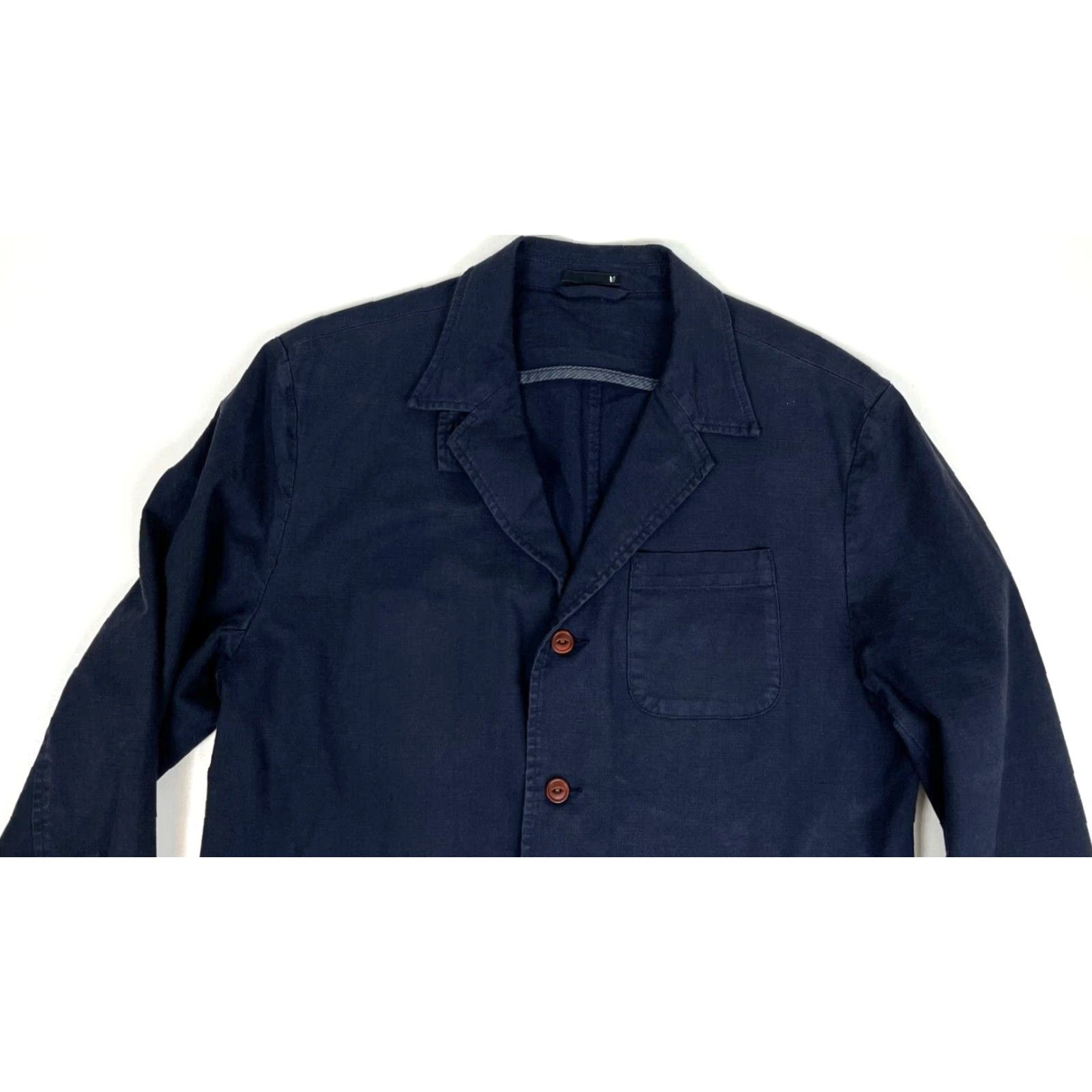 Vintage Linksoul Blazer Jacket Navy XL Mens 4-Button Solid Cotton Blend Size 46R - 4 Thumbnail