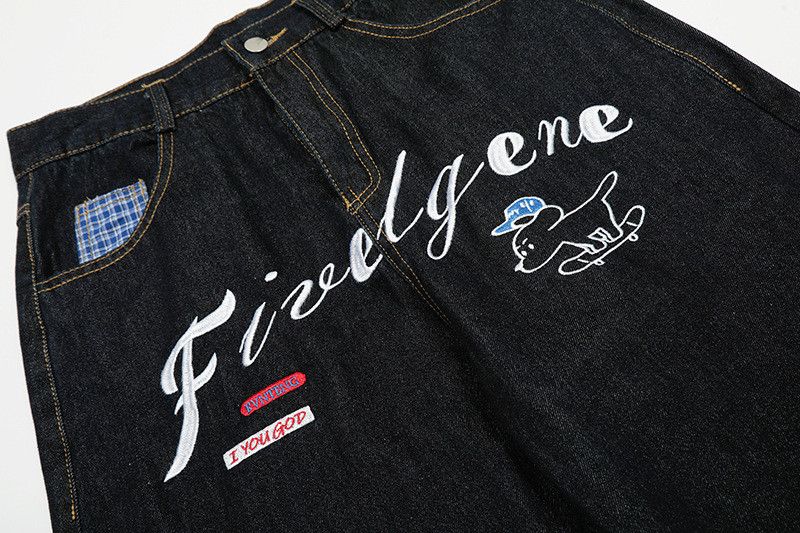 Jean American retro men's loose-fitting embroidered jeans Size US 32 / EU 48 - 4 Thumbnail