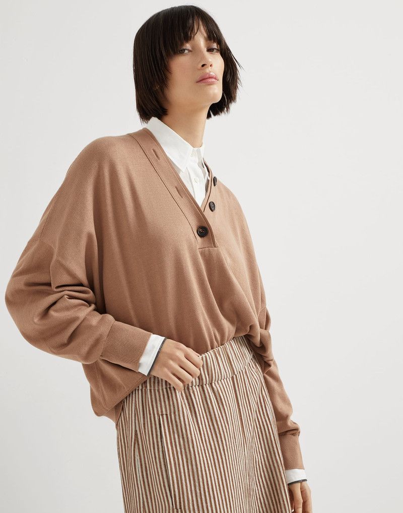 Brunello Cucinelli o1la1rc1a0326 Sweater With Buttons in Brown Size M / US 6-8 / IT 42-44 - 4 Thumbnail