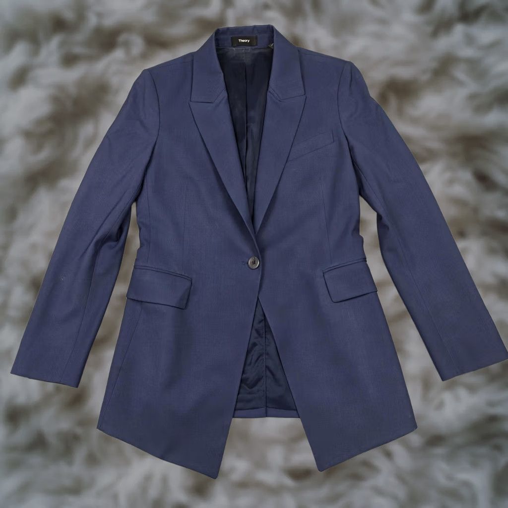 Theory Theory Blazer Womens 2 Blue Etiennette B Wool One Button Lined Jacket Workwear Size XS / US 0-2 / IT 36-38 - 1 Thumbnail