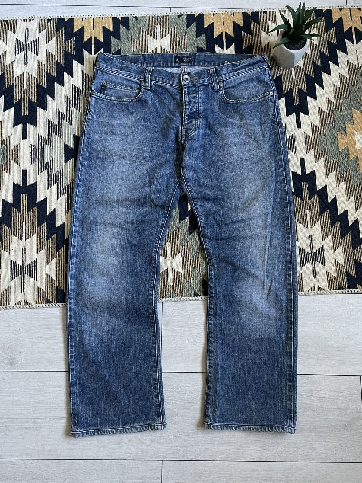 Armani × Vintage Vintage Armani Matal Logo Denim Jeans Size US 33 - 2 Thumbnail