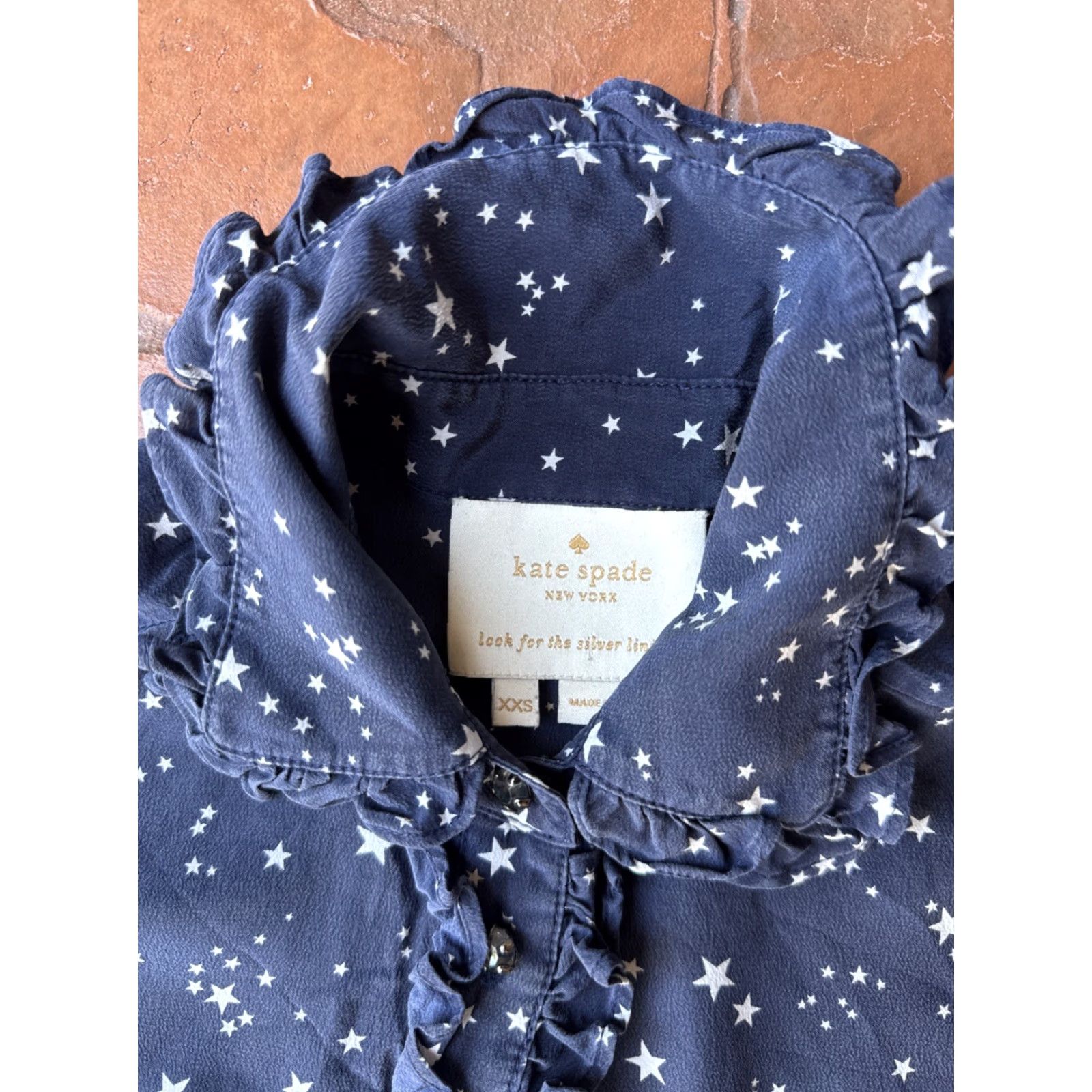 Vintage kate spade new york Silk Star Print Dress Women's 2XS Blue 3/4 Sleeve Knee Length Mini Casual Party/Cocktail Vintage No N/A Size XXS / US 00 / IT 34 - 2 Thumbnail