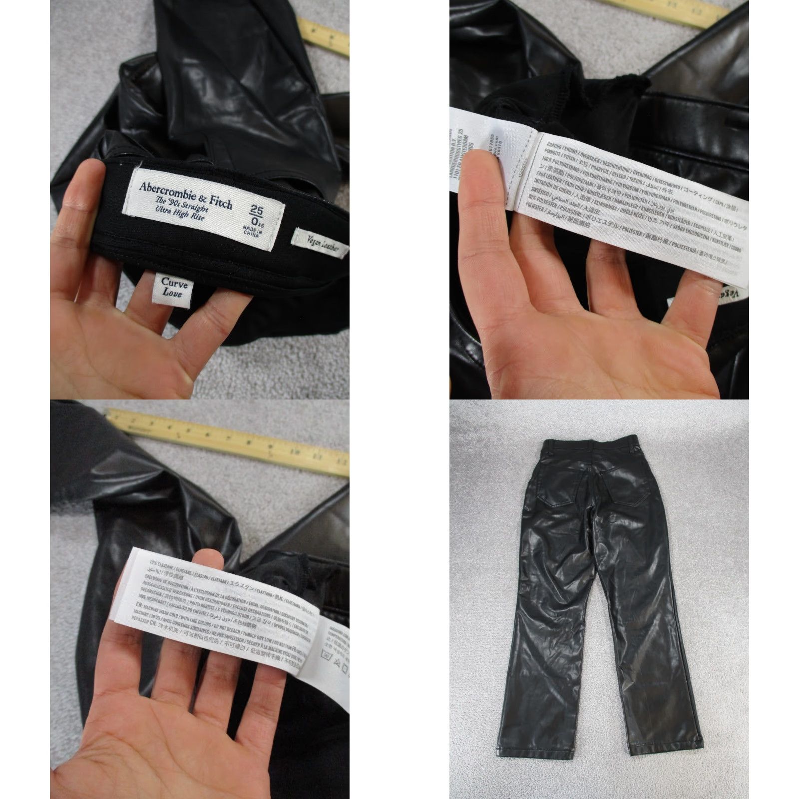 Abercrombie & Fitch VINTAGE Abercrombie & Fitch Women's Pants Petite 0 Black Faux Leather Straight 90s Dress Women Size 25" / US 0 / IT 36 - 8 Thumbnail