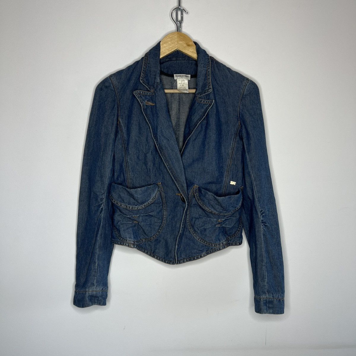 Sonia Rykiel × Vintage 🌟SONIA RYKIEL CROPPED DENIM BLAZER BLUE JACKET Size S / US 4 / IT 40 - 1 Thumbnail