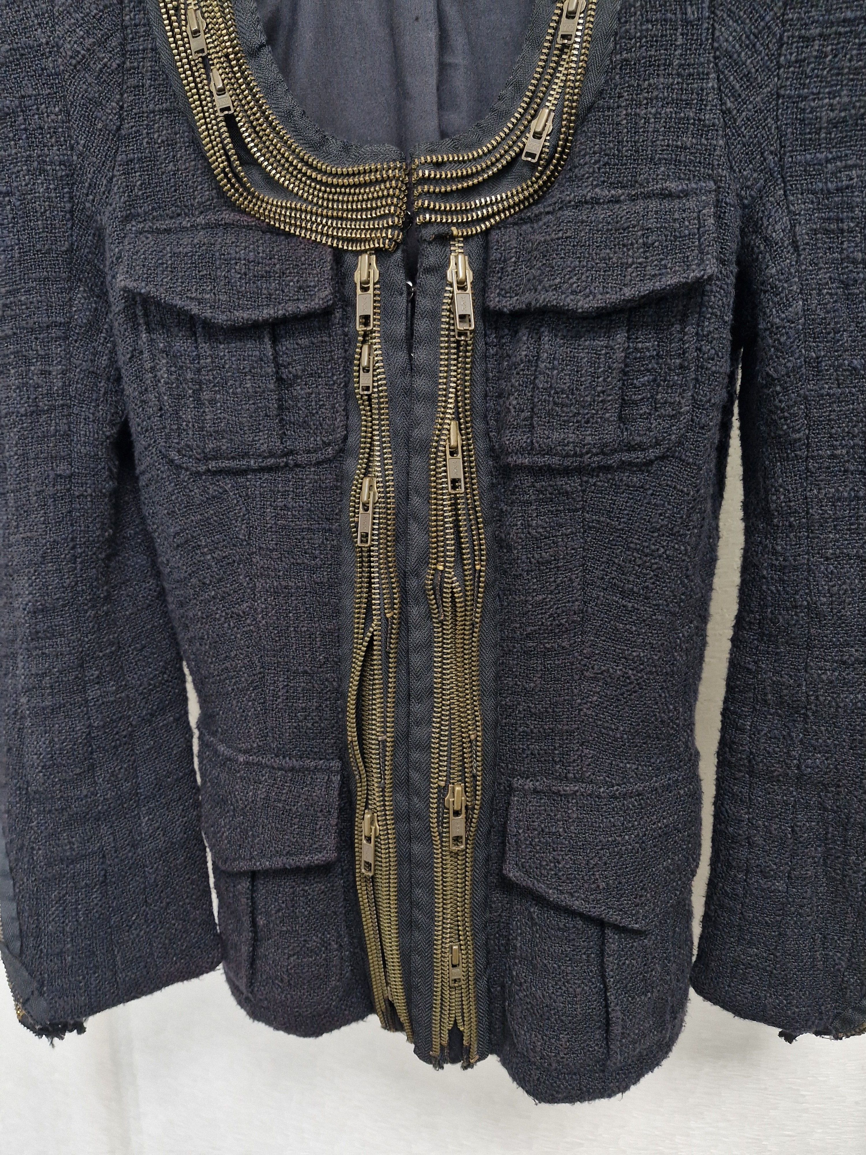 Balmain BALMAIN SS10 Decarnin Multi Zipper Tweed Jacket Size US XXS / EU 40 - 3 Thumbnail