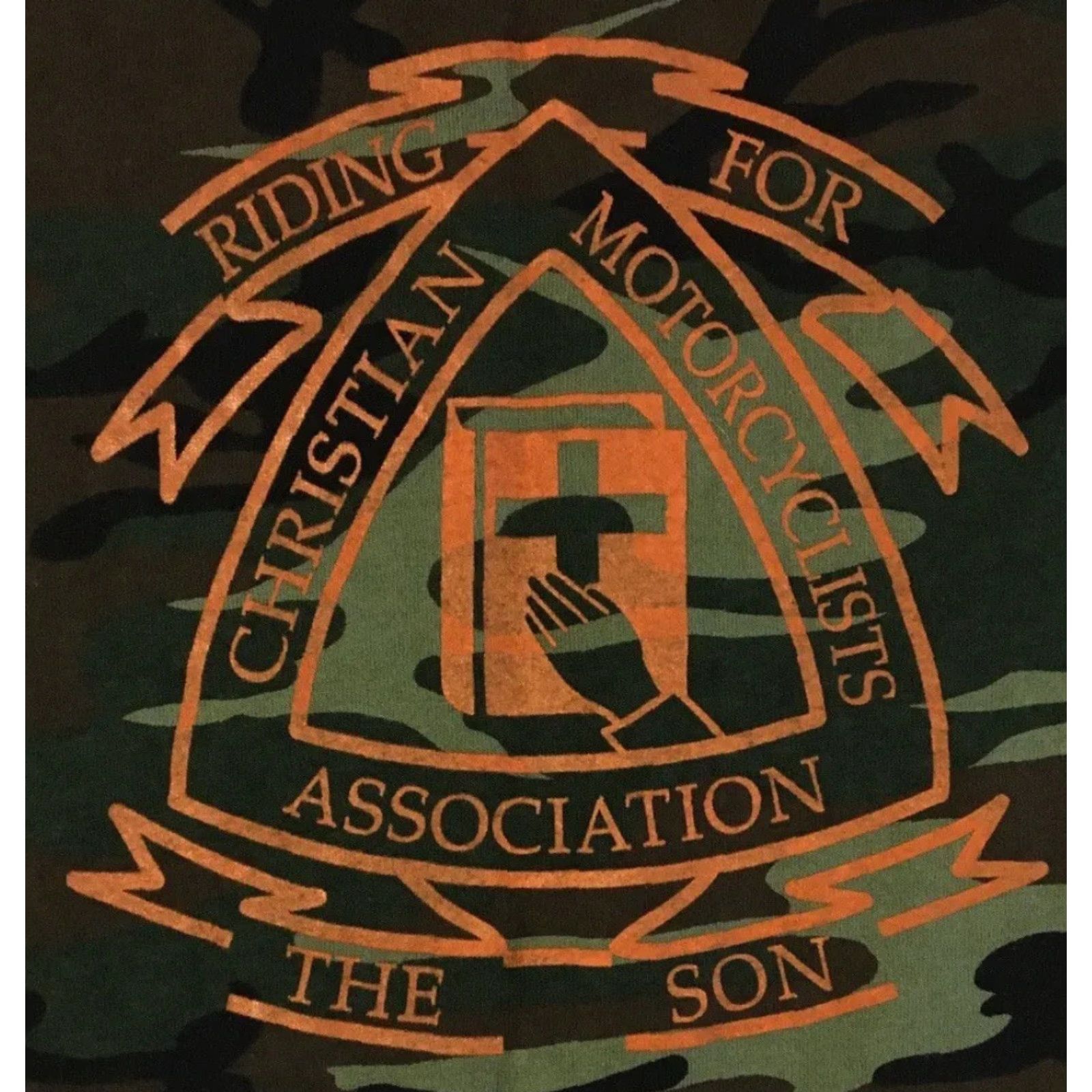 Vintage VINTAGE Christian Motorcycle Association FORGIVEN Camo Shirt L Men Camouflage T-Shirt 90s Grunge Harley CMA Easter Heaven Jesus Christ Army UI Size US L / EU 52-54 / 3 - 4 Thumbnail