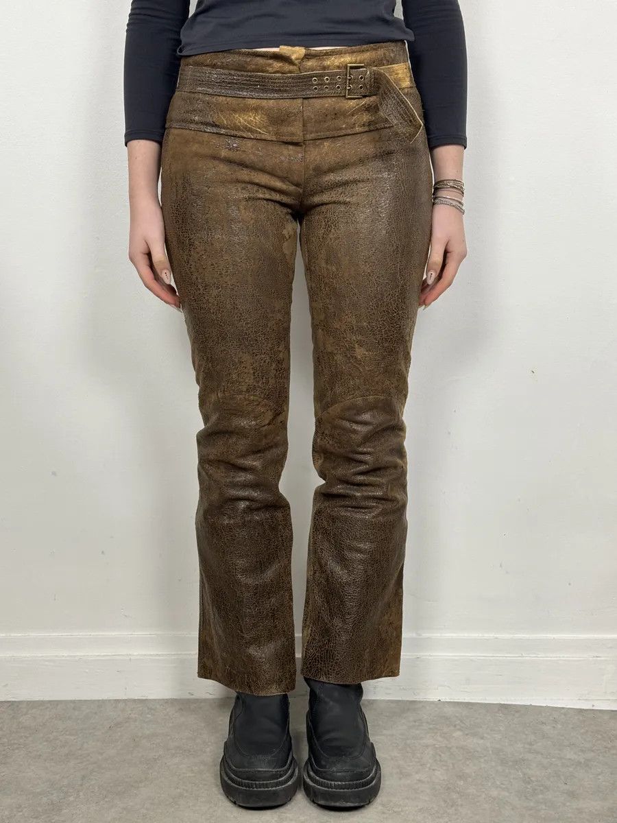 Roberto Cavalli AW2000 Roberto Cavalli Brown Eroded Leather Burnt Pants Size 26" / US 2 / IT 38 - 3 Thumbnail