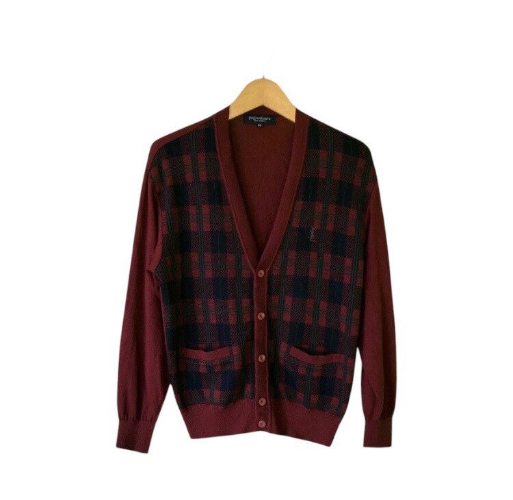 Yves Saint Laurent Red Plaid Cardigan