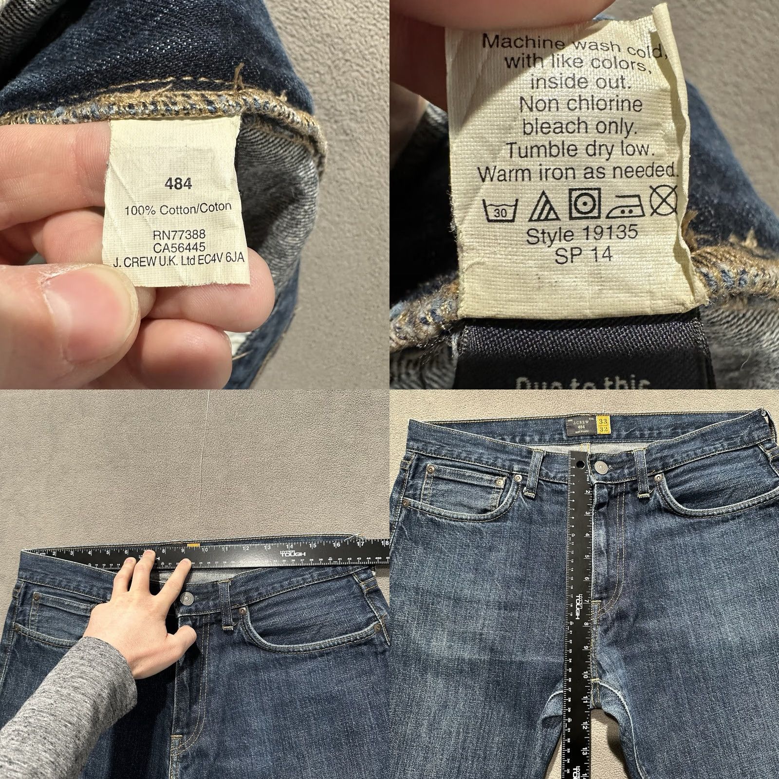 J.Crew J Crew 484 Jeans Mens 33x32 Blue Slim Fit Straight Leg Dark Wash GUC Size US 33 - 8 Thumbnail