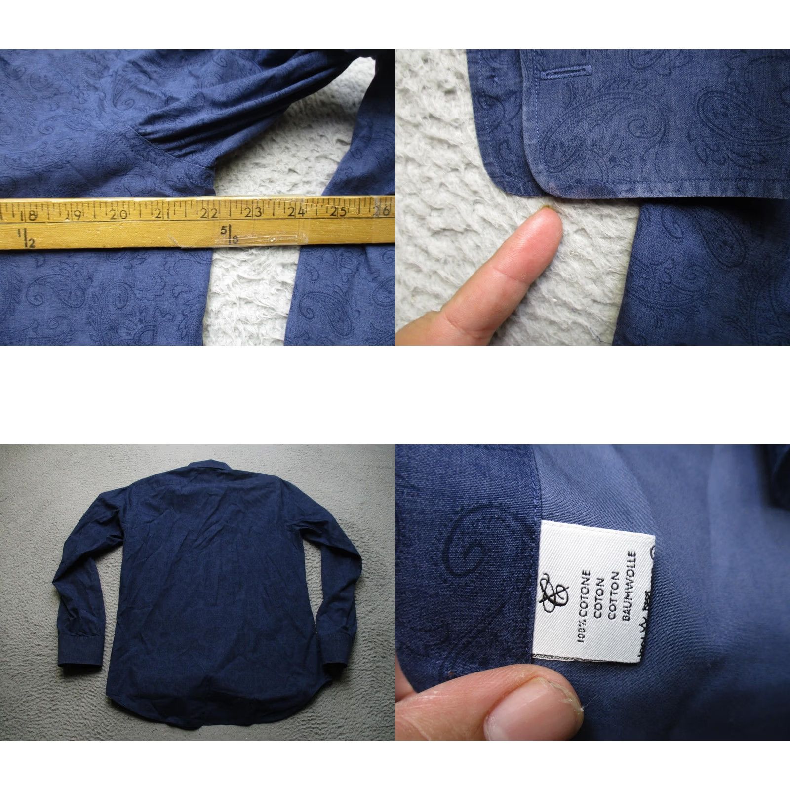 Canali Canali Shirt Mens L Blue Paisley 100% Cotton Button Up Dress Italy Long Sleeve Size 42R - 8 Thumbnail